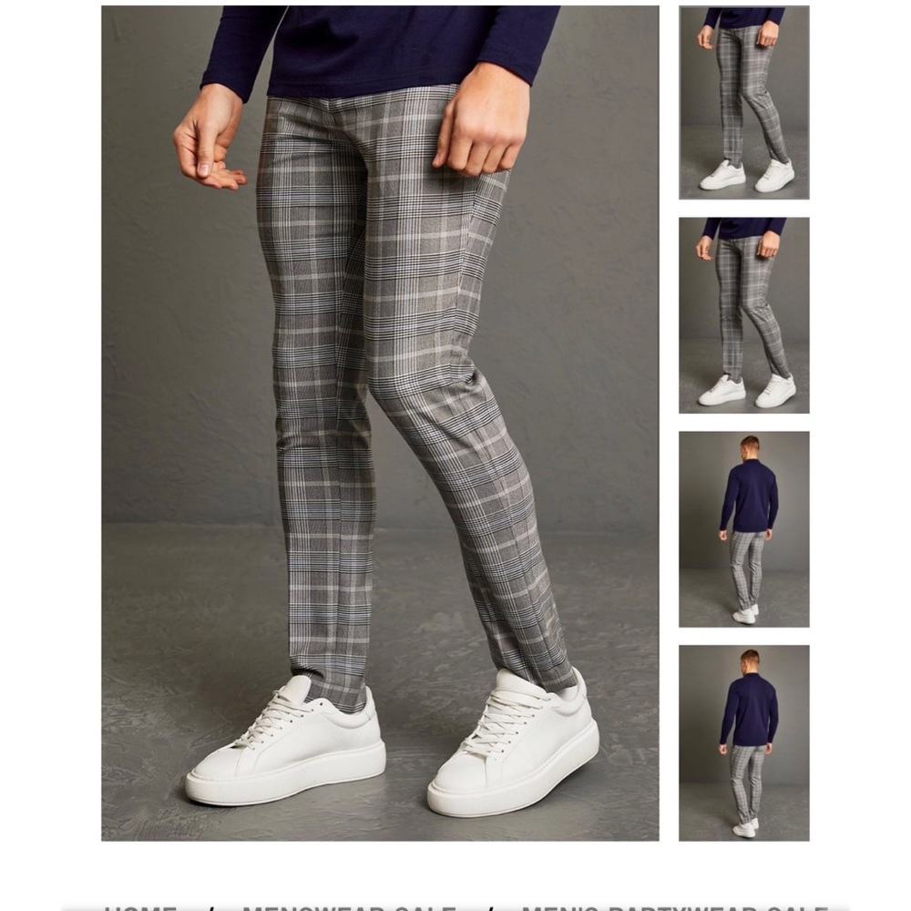 NWT boohooMAN SKINNY FIT PRINCE OF WALES SUIT PANTS 30R/32